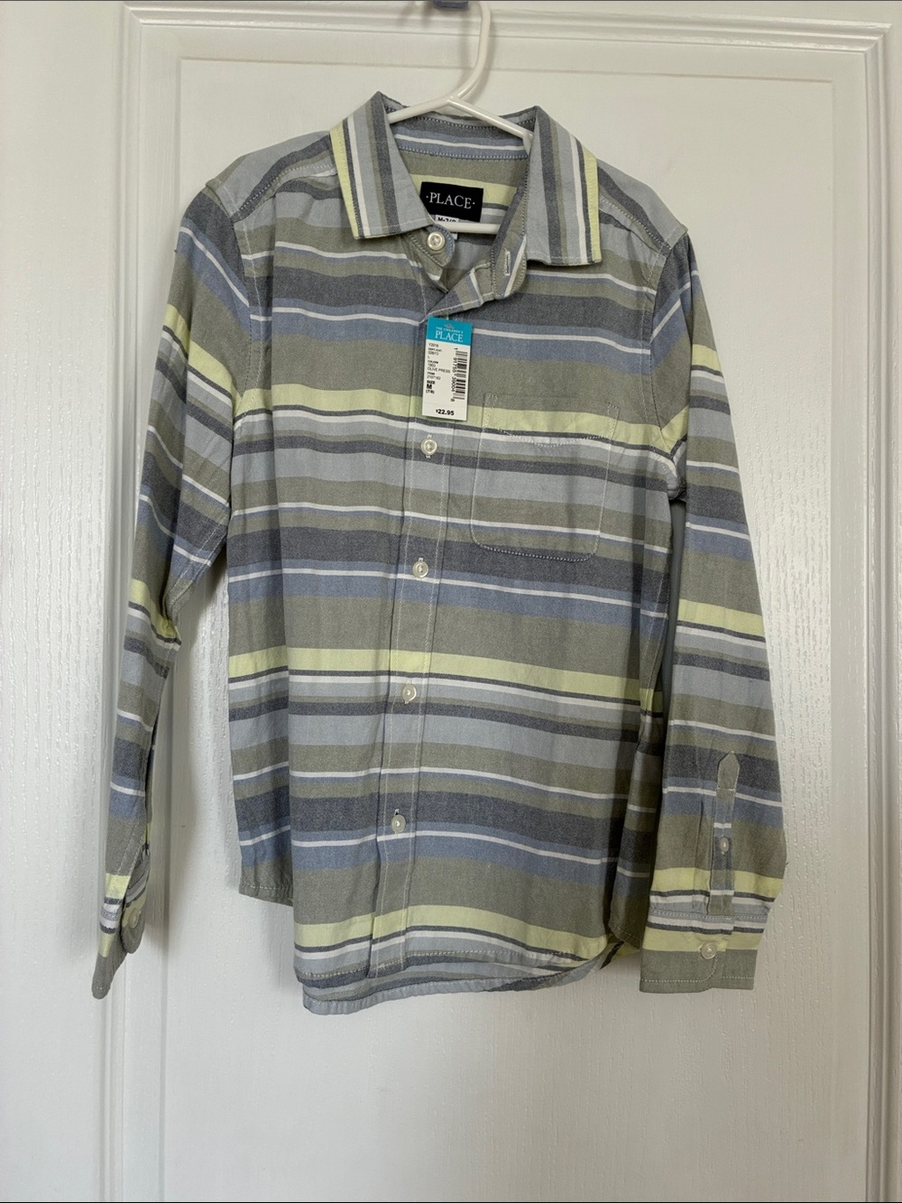 The Children's Place Striped Button-Down Shirt in Green, Blue & Gray
